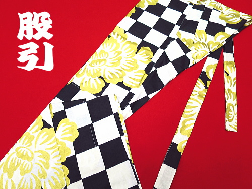 義若オリジナル股引き 市松に金彩大牡丹 (黒)